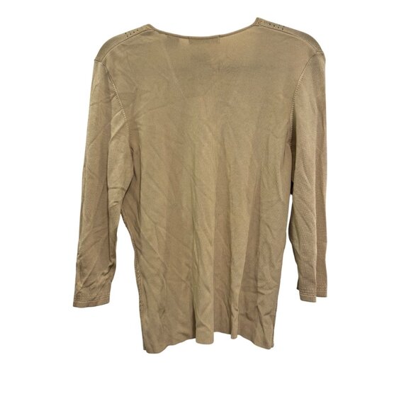Liz Claiborne Womens Sweater L Beige Knit V-Neck Rayon Blend - Picture 2 of 5